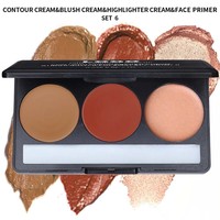 Palette de couleurs noires sans logo, 3 couleurs, poudre et blush crémeux pour le visage, illuminateur, anticernes, base de maquillage transparente pour le visage