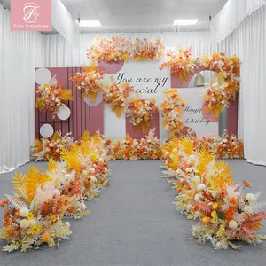 FW Orange Yellow Artificial Flower Wedding Arrangement Background Wall Stage Decoration Flower Row Road Wedding Floral