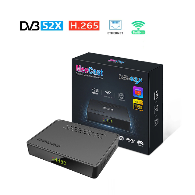 MeeCast DVB-S2/S2X Free Channel Decoder GX6607 LNB Digital Satellite TV Receiver 1080p HD 12 Month IP TV Built-in WiFi/Ethernet