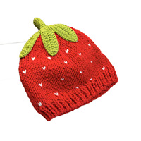 Grensoverschrijdende handgemaakte jacquard gebreide aardbeihartpatroon unisex schattige wollen hoed dagelijkse casual all-match fruitmuts