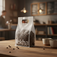 Sacs à café transparents givrés personnalisés avec impression, 250g, sacs à café en plastique translucide à fond plat avec valve