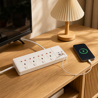 Stop Kontak Industri AOTA UK dengan Sakelar Individual, Kabel Ekstensi 4 Arah, 2 USB-A, 2 USB-C, 13A, 3250W, Pelindung Lonjakan Arus, untuk Rumah dan Kantor, Bersertifikasi CE