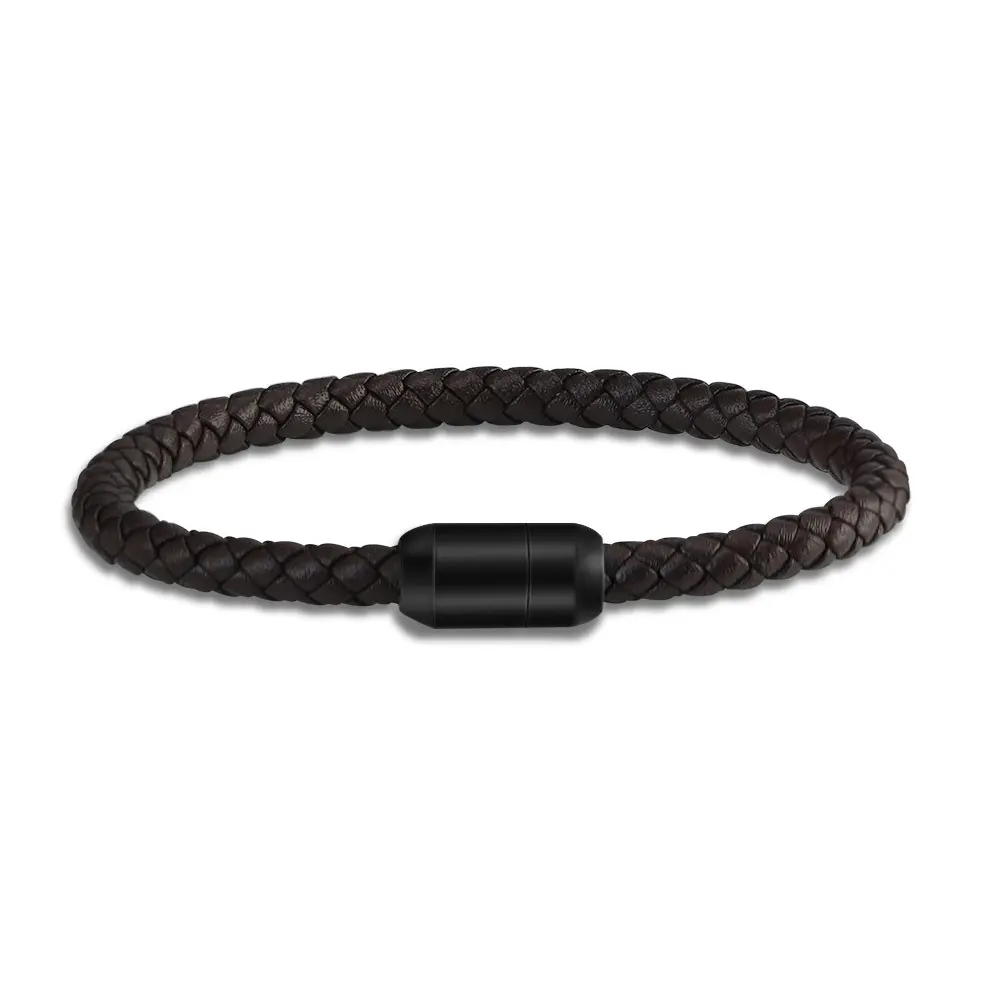 6mm Thick Simple DIY Men's Braided Bracelet Leather Magnetic Bracelet Black Brown Leather Cord Bracelet