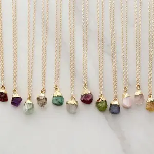 18K Gold Plated Natural Semi-precious Crystal Druzy Healing Birthstone Stone Necklace