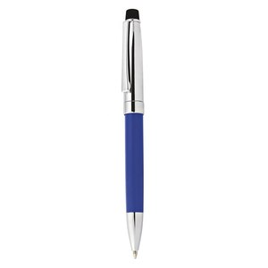 Penna Promozionale con Corpo in Metallo, Penna a Sfera Blu Lucida con Materiale Effetto Piuma, Cromata, Regalo Aziendale Originale BANER PENS - Product Image 1