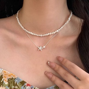 สร้อยคอเงินแท้ S925 ประดับมุกและปลาดาว ความยาวโซ่ 40.5 ซม. สวมใส่ได้ทุกวัน เรียบง่าย ทันสมัย สร้อยคอแบบคล้องคอ - Product Image 1