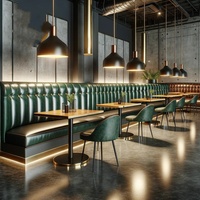 Ensemble de mobilier de restaurant moderne de luxe léger en gros : banquette en cuir vert pour pizzeria, canapé, tables et chaises en bois