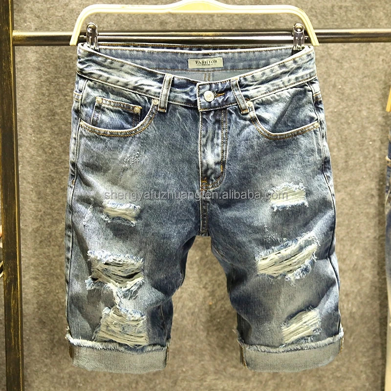 Summer new men's Denim Shorts men's jeans tight shorts