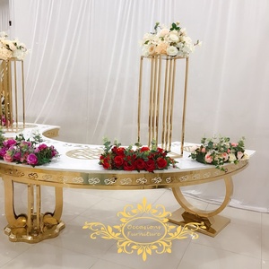 Tavolo da pranzo in acciaio inox <span class=keywords><strong>luna</strong></span> mezza rotonda tavoli di nozze dorati sposa e sposo mobili per matrimonio - Product Image 2