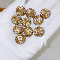 Perles rondes en cristal de verre de 16 mm, ornements en argile polymère percés, boules de fleurs disco
