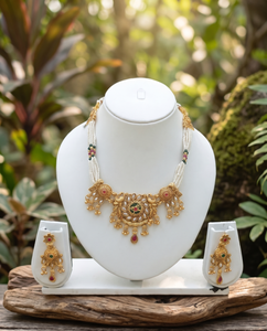 DIVYORO Ensemble de bijoux classique haut de gamme motif cercle grand format en or antique, collier et boucles d'oreilles traditionnels pour femme, idéal pour mariage, fête et festival - Product Image 4