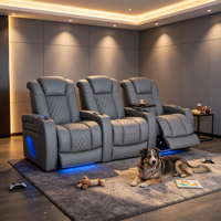 Sofá Reclinable Eléctrico de Cuero para Cine en Casa con Mesa Auxiliar Eléctrica para Muebles de Sala de Estar