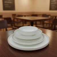 Service de table moderne en porcelaine fine (24 pièces) pour 6 personnes avec bordure dorée
