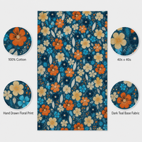 Tissu 100% Coton Respirant à Motif Floral 40S40S Léger Imprimé Fleurs Teal Foncé pour la Confection de Costumes, Robes, Jupes et Vêtements