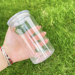 Elegant Shaped <strong>Drinking</strong> <strong>Glasses</strong> Unbreakable Plastic <strong>Acrylic</strong> Soda Beer Can 16oz Plastic <strong>Acrylic</strong> Can with Straw - Product Image 5
