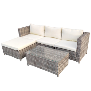 Juego de 5 sofás de ocio para jardín, marco de acero de mimbre PE, muebles de jardín tejidos a mano - Product Image 1