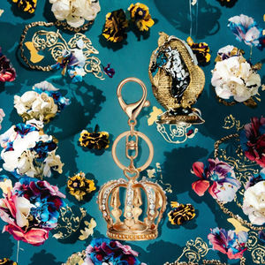 CHENXI Porte-clés en acier inoxydable avec strass en cristal scintillant, couronne 3D vintage et pendentifs breloques - Design mousqueton tendance - Product Image 3