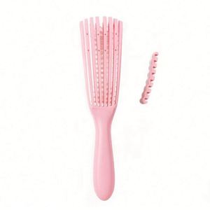Peigne noir naturel Ez Massage à huit griffes, brosse démêlante flexible pour cheveux bouclés roses, logo personnalisé - Product Image 1