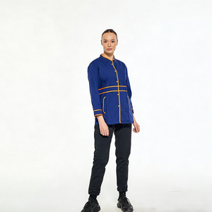 Veste de chef bleue en polycoton durable avec col montant, uniforme de chef respirant <span class=keywords><strong>pour</strong></span> le service alimentaire - Product Image 3