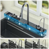 Évier de cuisine multifonctionnel en acier inoxydable fait main, cascade noire nano 75x46 cm