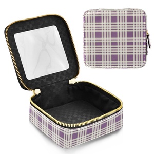 Hawaii Purple Palaka Design Clear Window PU Leather Toiletry <b>Makeup</b> Organizer Bag Zipper Mini <b>Makeup</b> Cosmetic Case for Travel - Product Image 1