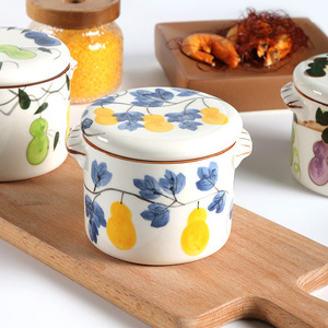 Porcelain Coffee Mug Hand-Painted Gourd Design Lid Water-Sealed Microwave & Dishwasher Safe Home Use Underglaze Color