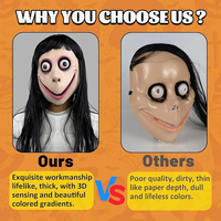 Masque de tête effrayant en latex réutilisable et écologique MOMO pour Halloween, anniversaire, Noël, avec perruque longue, masque intégral pour adulte, thème festif, fête déguisée