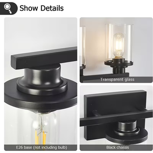 Applique murale LED moderne noir mat <span class=keywords><strong>avec</strong></span> abat-jour en verre transparent pour <span class=keywords><strong>miroir</strong></span>, chambre et salon - Product Image 4