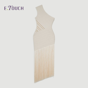 Maxi vestido de punto de algodón transpirable-dobladillo asimétrico con flecos - Product Image 6