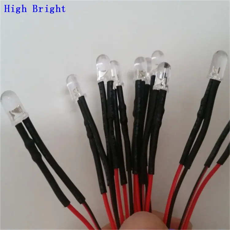 Wit Rood Blauw Groen Geel RGB LED Diodes 3MM 5MM Pre Wired Gloeilamp 12V 24V voorbekabeld 20mm Kabel ROOD DIP LED voor led lamp