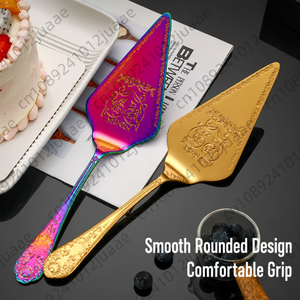 Juego de 2 piezas de cubiertos para pastel de acero inoxidable ecológico, diseño barroco grabado, cuchillo y espátula para eventos, en stock. - Product Image 5