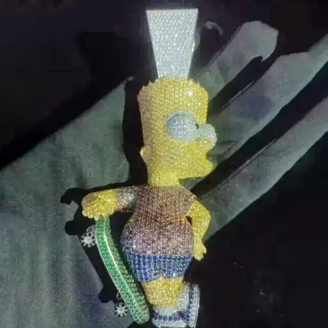 Testeur de diamant Vvs personnalisé Moissanite 3D Simpsons Cartoon Pendentif Iced Out Hip Hop Chaîne Collier Nom Pendentif Hommes Fine Jewelry