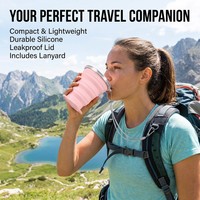 Mug de voyage pliable moderne en silicone avec couvercle et cordon, qualité alimentaire sans BPA, compatible lave-vaisselle et micro-ondes, format de poche, pliable