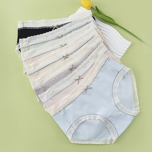 Culottes hipster unies en dentelle pour femmes, en coton et acide polylactique, respirantes, taille mi-haute, pour usage quotidien, vente en gros - Product Image 4