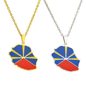Collares de Cadena de Acero Inoxidable al por Mayor con Colgante de <span class=keywords><strong>la</strong></span> Bandera Nacional de <span class=keywords><strong>La</strong></span> <span class=keywords><strong>Reunion</strong></span>, Chapados en Oro de 18K - Product Image 2