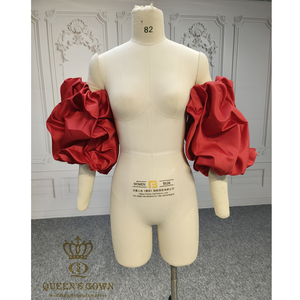 Vestido de reina de alta calidad <span class=keywords><strong>rojo</strong></span> corto desmontable mangas de burbuja accesorios superiores para vestidos de novia incluyendo cinturones - Product Image 1
