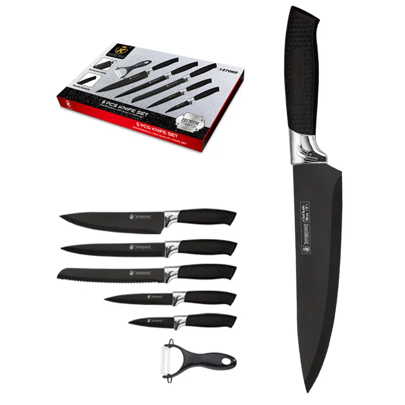 kitchen king 6 pcs black oxide knife set with box pisau tajam pisau set murah