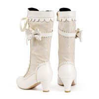Botas victorianas Vintage para mujer, botas de boda de encaje para novia, traje de cremallera a media pantorrilla, botas de vestir de tacón medio renacentistas