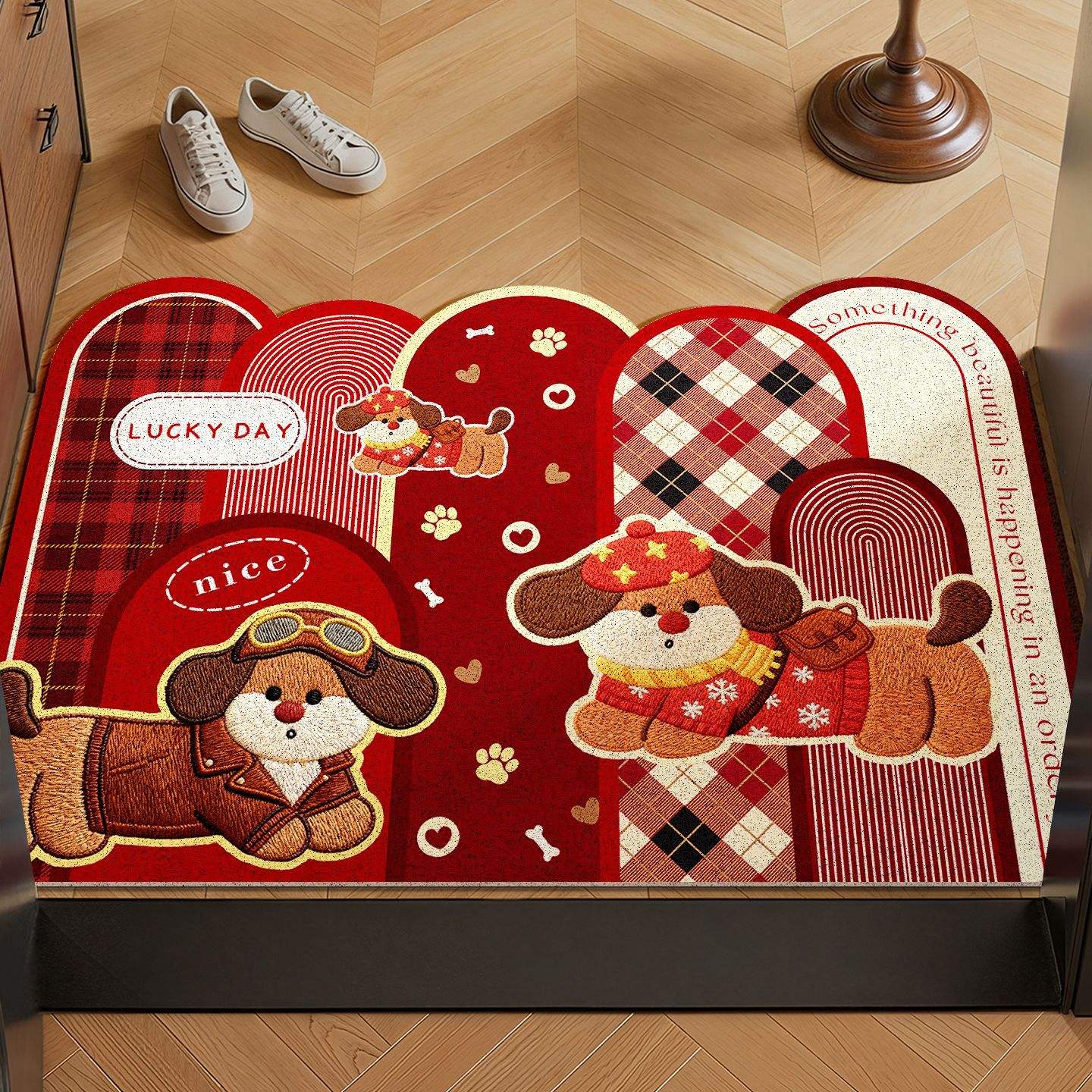 Chien porte-bonheur brodé et chaleureux