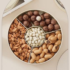 Gedroogde Fruit Snacks Roterende Room Witte Rooster Verdeler Opbergdoos Plastic Ronde Voorgerecht Snoep Snack Noten Platen Met Deksels - Product Image 6