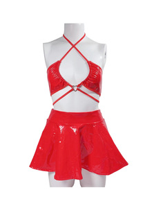 Body en cuir PU semi-transparent rouge nude sexy pour <span class=keywords><strong>femme</strong></span>, effet gainant léger, tenue de nuit - Product Image 6