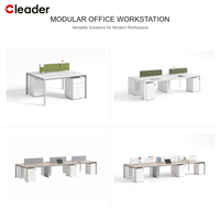 Poste de travail moderne pour 4 personnes, avec pieds en acier tubulaire, bureau double face avec cloison en tissu, OEM