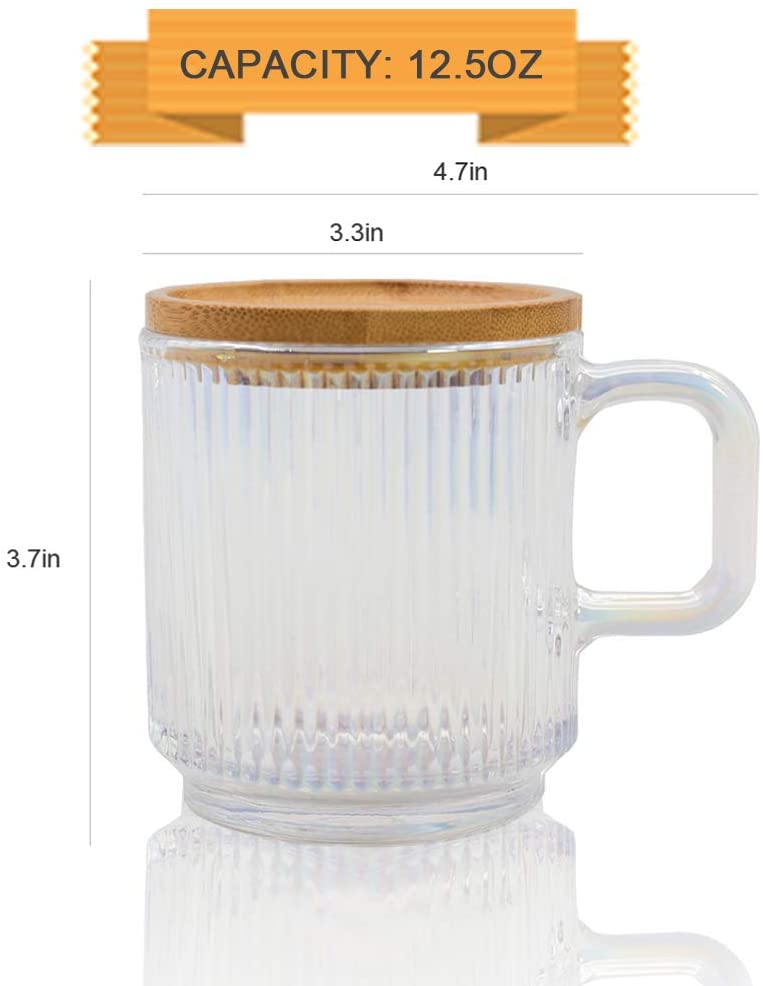 Clear Glass Coffee Mug with Lid Premium Classical Vertical Stripes Glass Tea Cup
