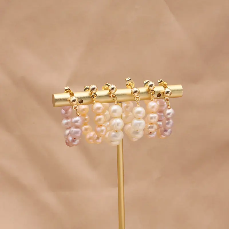 B4587 orecchini a cerchio barocchi perla naturale rosa viola perla bianca orecchini a cerchio placcati in oro per donna