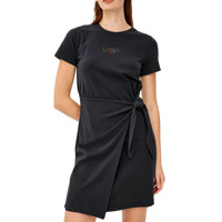 Robe T-shirt Courte Personnalisée pour Femme à Manches Courtes, Col Rond, Taille Nouée sur le Côté, Style Décontracté, Mini-Robe pour Dames