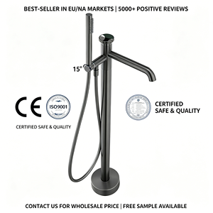 Robinet de baignoire autoportant en laiton 59, mitigeur de bain à poignée unique pour eau chaude et froide, avec douchette à main - Product Image 4