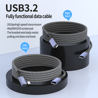 Nylon jalinan Usb 3.2 Gen2 Tipe C 20Gbps, jalinan nilon sudut kanan 90 derajat, transmisi Data Usb C ke Usb C Thunderbolt 3 kabel