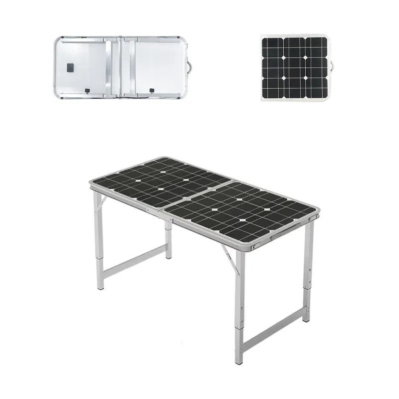 100W énergie extérieure chargeurs solaires panneau portable table de pique-nique pliante de camping et tabouret pliable ensemble pour le chargement de téléphone portable