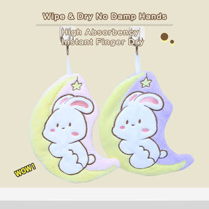 Serviette de toilette brodée en polaire corail motif lapin étoilé Kawaii, mignonne et suspendue, pour cuisine et salle de bain - Product Image 4