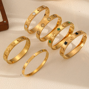 Floral Titanium Steel Bracelet For Women Wide Retro Style Gold Color Gift Jewelry <b>Bangle</b> <b>Set</b> - Product Image 2